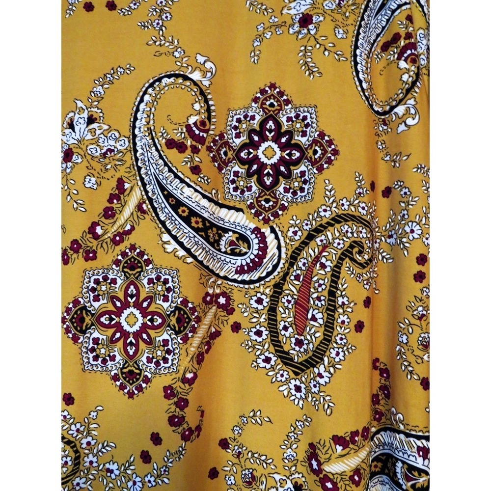 NY Collection Paisley Print Dress 2X Mustard Yellow Stretch Shift 3/4 Sleeves - Picture 5 of 9